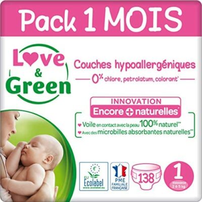 Love & Green Couches Taille 1 (2-5kg) - Pack 1 Mois (138 Pièces)