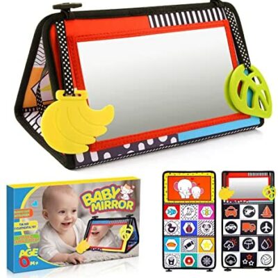 DEVRNEZ Miroir bébé, livre pliable en tissu à motifs contrastés - Jouets bébé et cadeaux pour nouveau-nés garçons