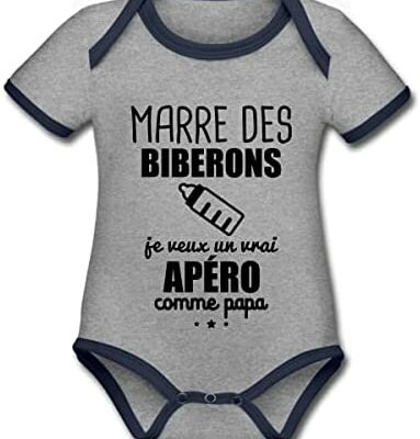 Spreadshirt® Biberon Fatigué Apéritif Humour Cadeau Naissance Body Bébé Bio Manches Courtes