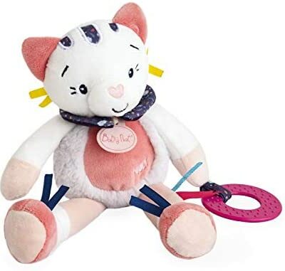 BABY NAT' - Peluche d'Activité - Peluche Chat - 27 cm - Blanc/Rose - Idées Cadeaux Fille - Pollen de Chat - BN0443