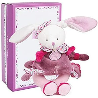 Doudou et Compagnie - Doudou Hochet Bébé Fille - Hochet Lapin - Rose - Jolie Boîte Cadeau - Lapin Cerise - DC2700