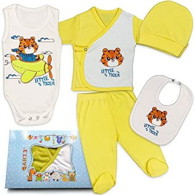 QAR7.3 Vêtements bébé fille garçon - Coffret cadeau nouveau-né - 100% coton - Lot de 5