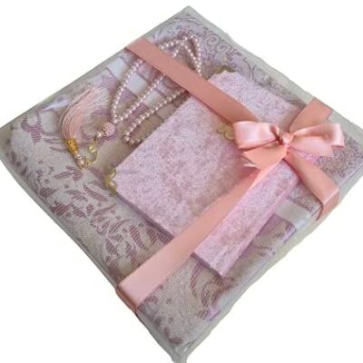 Sajadah Coran Tasbeeh Coffret Cadeau Islamique pour Ramadan, Hajj, Omra, Mariage, Naissance, Seccade Musulmane, Sajjadah Sajadah Tespih Hediye Seti (Rose)