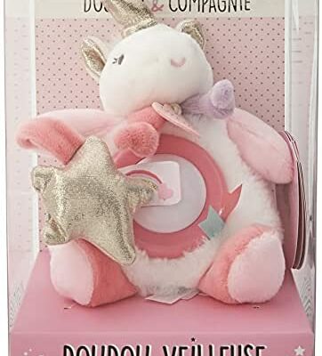 Doudou et Compagnie - Peluche Veilleuse Enfant Licorne - Veilleuse Lumineuse - Jolie Boîte Cadeau - 20 cm - Rose - Lucie La Licorne - DC3317