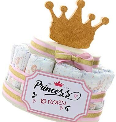 Gâteau de couches première enfance, couronne de princesse pour petite fille, idée cadeau originale pour naissance (gâteau 15 étages)