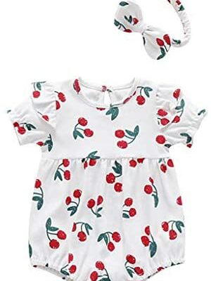 DAY8 Pas Cher Bébé Fille Vêtements D'été Bébé Fille Pyjama Combinaison Nouveau-né 3-24 Mois Bébé Fille Combinaison Sans Manches Imprimer Combinaison Combinaison Gland + Bandeau