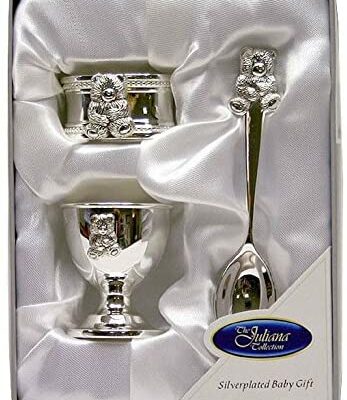 Jukiana - 6306T - Cadeau Naissance/Baptême - Coupe Oeuf, Rond de Serviette Plaqué Argent, Cuillère