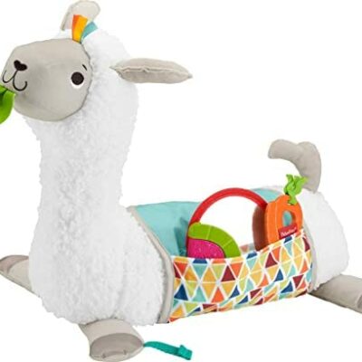 Fisher-Price My Llama Activity Oreiller en peluche avec 3 jouets détachables, Prone Time et Sit-Up Play, Dès la naissance, GLK39