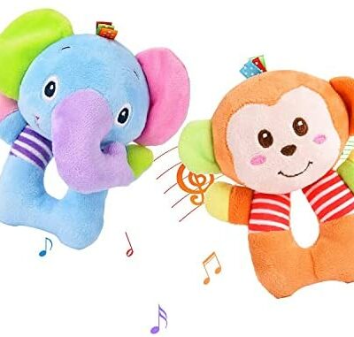 Jouets pour bébé hochet musical en peluche éléphant singe pour filles garçons nourrissons 3, 6, 9, 12 mois jouet sensoriel interactif peluche douce bébé réveil avec son cadeau de naissance