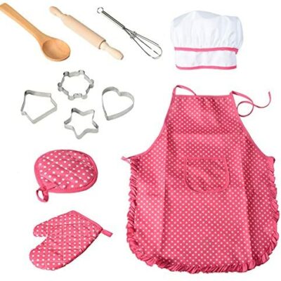 Twister.CK Chef Cosplay avec déguisements et accessoires de cuisine, ensemble de 11 jouets pour enfants, cadeau parfait pour Noël et les fêtes d'anniversaire