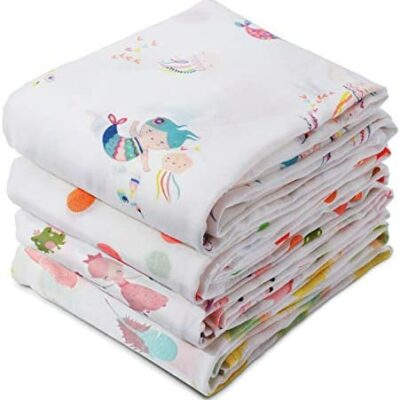 Lot de 4 couvertures à emmailloter pour bébé, 120 x 120 cm, couverture pour bébé 70 % bambou et 30 % coton, couverture douce pour bébé, essentiels pour nouveau-né (sirène)