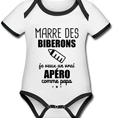 Spreadshirt® Biberon Fatigué Apéritif Humour Cadeau Naissance Body Bébé Bio Manches Courtes