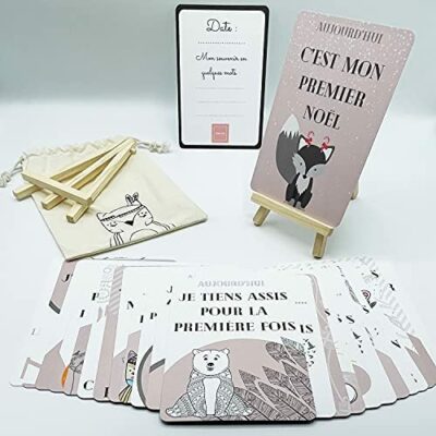 Cartes de première fois | Lot de 24 cartes + chevalet gratuit | Cadeaux originaux de grossesse et de naissance : filles et garçons | Idées originales de baby shower pour femmes enceintes, futures mamans et futurs papas