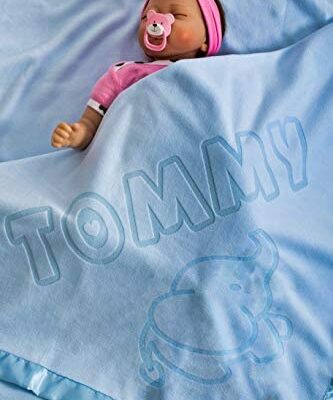 Couverture bébé personnalisée avec nom de bébé, couverture respirante pour garçons et filles, taille 100 x 75 cm (éléphant/bleu)