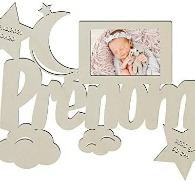 Cadre photo bébé fille ou garçon cadeau naissance ou baptême avec personnalisation prénom en bois