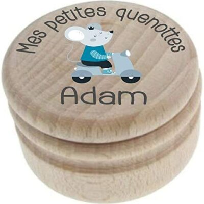 Coffret bébé en bois - personnalisé prénom enfant + texte personnalisable - dessin d'une petite souris - fabriqué en France - comme cadeau de naissance garçon