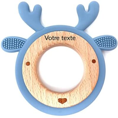 Ernestine - Anneau de dentition bébé personnalisé avec prénom, nom ou texte en bois et silicone - Jouets d'apprentissage Montessori - Cadeaux de naissance filles et garçons - Jouets gomme bébé