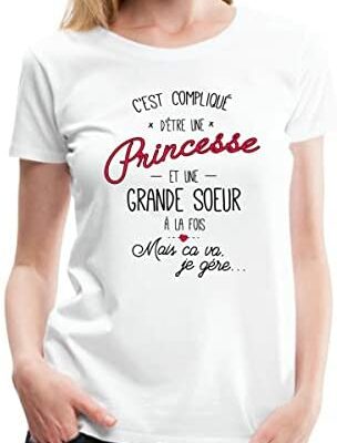 Spreadshirt® Princesse Et Grande Sœur En Même Temps T-shirt Premium Femme, S, Blanc