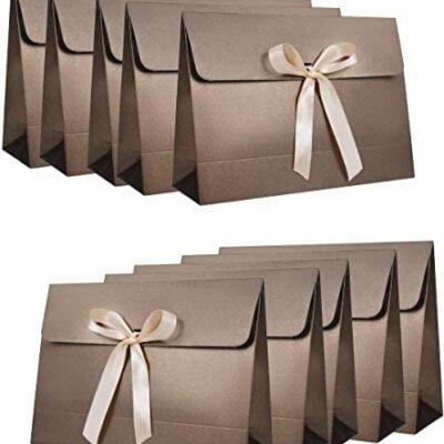 Lot de 10 enveloppes en papier cadeau avec nœud, ruban, boîte à bijoux, écharpe, chapeau, gants, sachet en papier, sac de fête, anniversaire, mariage, Noël, Saint-Valentin, sac d'emballage réutilisable.