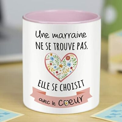 Our Thoughts - Fun Phrase & Drawing Mug (Pas trouvé la marraine, elle s'est choisie par coeur) Cadeau original pour la marraine