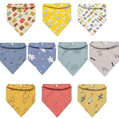 Czemo 10 Pièces Bavoir Bandana Bavoir avec 2 Boutons Réglables, 100% Coton Biologique, Bavoir Triangle Absorbant Doux pour Garçons Filles Cadeaux Nouveau-Né (Couleur)