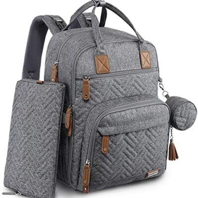 Sac à langer pour bébé, sac à dos à langer iniuniu avec sac à langer et sangles de poussette, couches lavables, porte-tétine pour maman et papa, gris