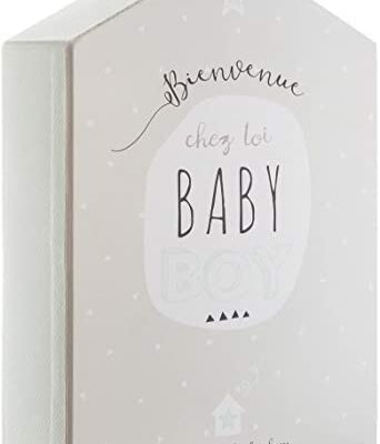 Coffret Naissance avec Memory Box + Cadre Photo - Forme Maison - Taupe et Vert Clair