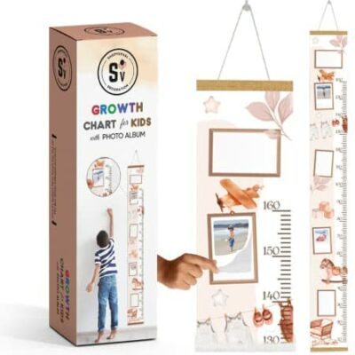 Un tableau mural pour mesurer la taille d'un enfant (garçon ou fille) avec un album photo, pas besoin de stickers, parfait pour un cadeau de naissance original et une déco de chambre (TERRACOTTA)