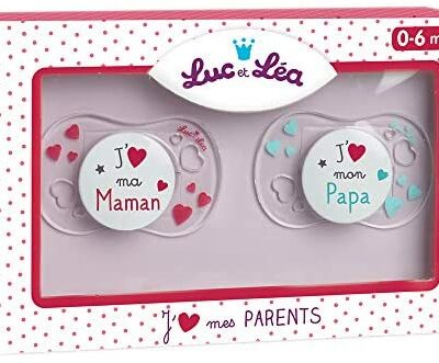 Luc et Lea - Baby Box 2 Sucettes "J'aime ma maman et mon papa" 0 - 6 mois