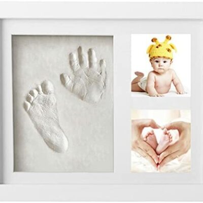 Empreintes de pas de bébé - Cadres d'empreintes de bébé Newlemo - Le kit parfait d'empreintes de pieds et de mains pour les nouveau-nés commémorant la naissance de bébé (3 compartiments, blanc)