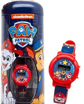 Montre numérique Paw Patrol avec bracelet réglable et impression. Un étui en métal est inclus pour le protéger ou l'utiliser comme tirelire. Montre enfant adaptée aux cadeaux à partir de 3 ans.