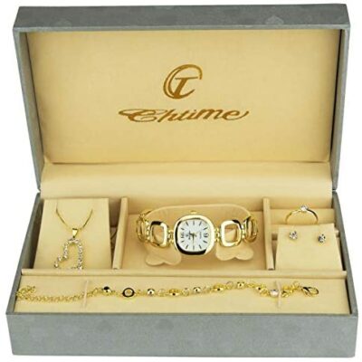 Coffret Montre Femme- Parure Bijoux- Collier- Bague- Boucle d'Oreille- Bracelet