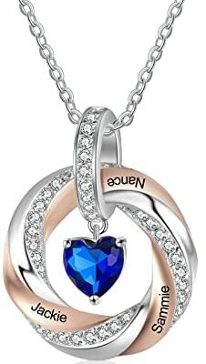 Collier Femme Argent Sterling 925 Gravé Nom Coeur Pendentif 3 Pierres de Naissance Bijoux Précieux Cadeau pour Maman Son Petit Ami de la Famille Collier Noël Anniversaire Collier