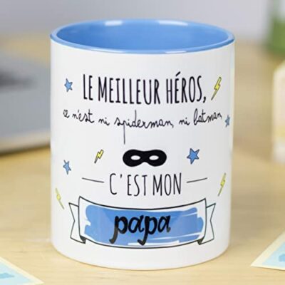 Nos pensées - mugs avec messages et dessins rigolos (le meilleur héros n'est ni Spiderman ni Batman, c'est mon papa) cadeau original pour papa