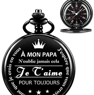 ManChDa Montre de poche pour papa, montre de poche gravée Steampunk vintage pour homme avec chaîne, fête des pères, excellente montre pour papa