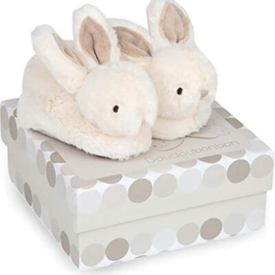 Doudou et Compagnie - Chaussons Lapin avec Hochet - Candy Bunny - 0/6 Mois - Taupe - DC1310