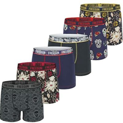 FREEGUN Lot de 6 Boxers Homme en Coton Bio Tête de Mort