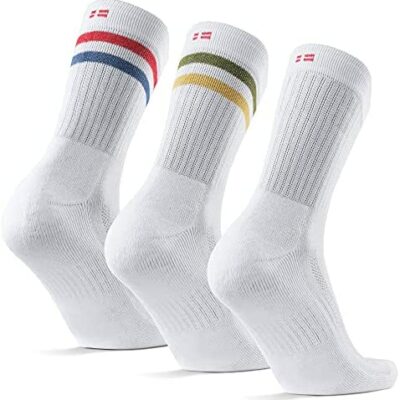 Chaussettes de tennis DANISH ENDURANCE pour hommes et femmes, doublées en éponge, lot de 3, respirantes et renforcées, côtelées, sport et tous les jours, blanc, noir, rayé vintage