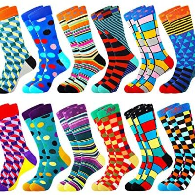 Belloxis Lot de 12 paires de chaussettes amusantes pour homme 43 ~ 46 (EU), cadeaux de Noël amusants pour papa, petit ami, humour, fête des pères et Saint Valentin (géométriques multicolores)