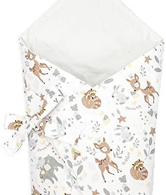 Couverture d'emmaillotage pour bébé - Nid réversible universel pour poussette en coton pour garçons et filles avec cerf et ours - Coton gris