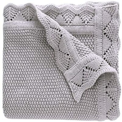 LAT Couverture Bébé 80*100CM 100% Coton Tricot Sac de Couchage Nouveau-né Poussette Cadeau pour Filles et Garçons (Gris)