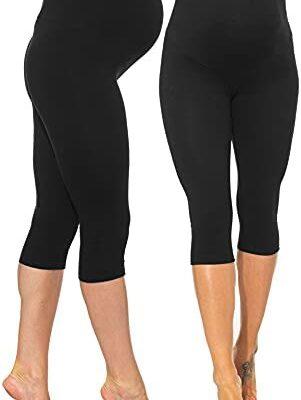 Sibinulo Leggings de maternité pour femme Leggings de maternité en coton Leggings de grossesse et de maternité 3/4 Grossesse Sports de taille multiple