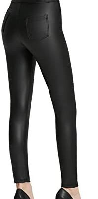 Everbellus Legging en similicuir avec poches pour femme Pantalon slim stretch Noir