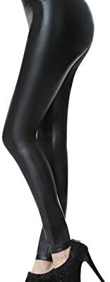 Everbellus Legging slim stretch en similicuir noir pour femme