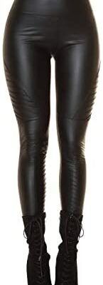 Koucla Legging thermique effet mouillé pour femme - Aspect simili cuir - Taille haute - Look motard