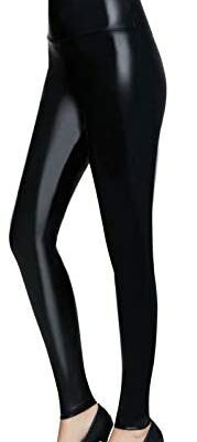 Pelisy Legging sexy en similicuir pour femme Effet noir Taille haute Faux pantalon