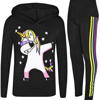 A2Z 4 Kids Kids Girls Pink Activewear Baby Designer Rainbow Unicorn Tap Floss Hoodie and Leggings Set 7-13 ans