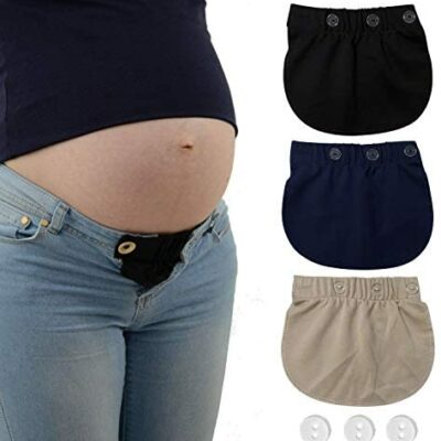 AYE Maternity Lot de 3 rallonges de pantalon réglables (noir, bleu et kaki)