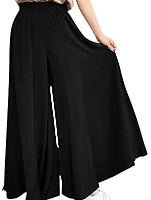 Dasongff Femme Grande Taille Lâche et Élégant Pantalon Large Jambe Large Taille élastique Couleur Unie Lâche Décontracté Été Taille Haute Droite Casual Pantalon de Plage