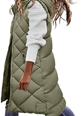 Gilet Femme régulier chaud sans manches doudoune longue veste d'hiver manteau zippé Parka avec poches Doudoune Femme Hiver